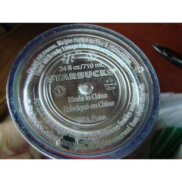 Starbucks Cold Cup Clear Venti Tumbler Traveler Green Straw Lid Large Logo 24 oz - Picture 11 of 12
